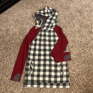 Ampersand brand double hooded tunic with zipper detail, size M